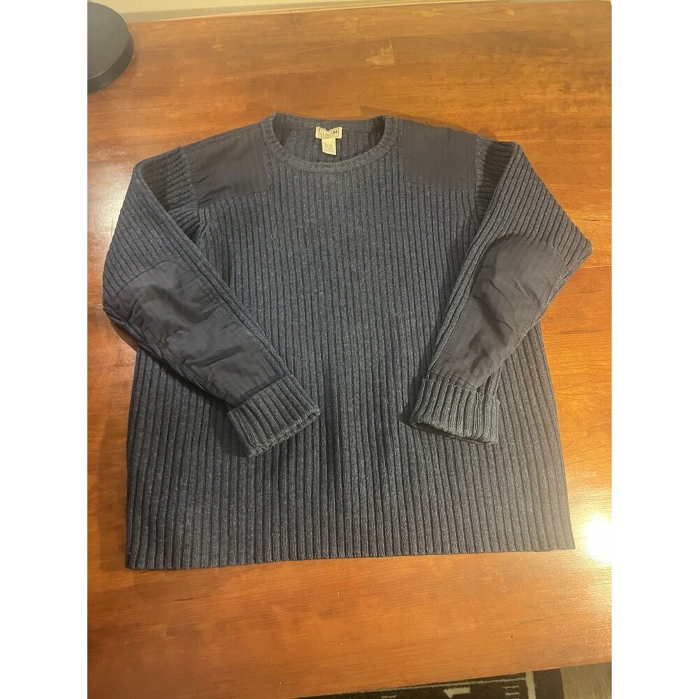 Vintage L.L. Bean Men's Sweater XLT 100% Merino Lambs Wool Blue Patches Holiday